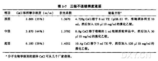 不连续梯度法（氯化铯-溴化乙锭梯度平衡离心法纯化闭环 DNA 实验）